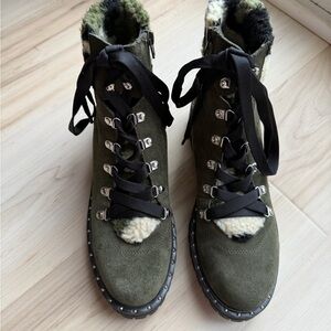 Steve Madden Receptive Suede Lace-Up Ankle Boots, Olive Green Size 8M